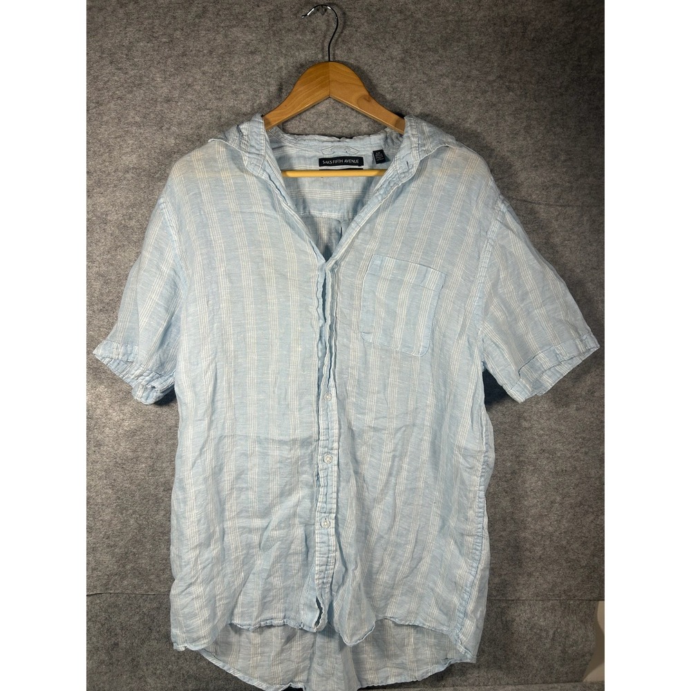 Saks Fifth Avenue Light Blue Striped Linen Button-Down Shirt